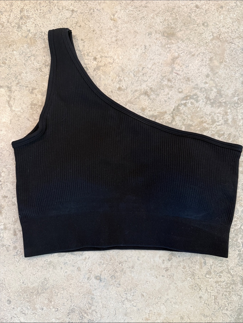 Source Unknown Black One-Shoulder Ribbed Crop Top